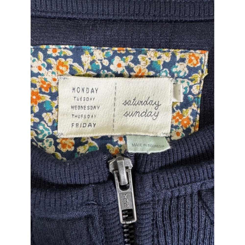 Anthropologie Saturday Sunday Navy Blue Raised Circle Jacquard Bomber Jacket XS - Picture 2 of 8